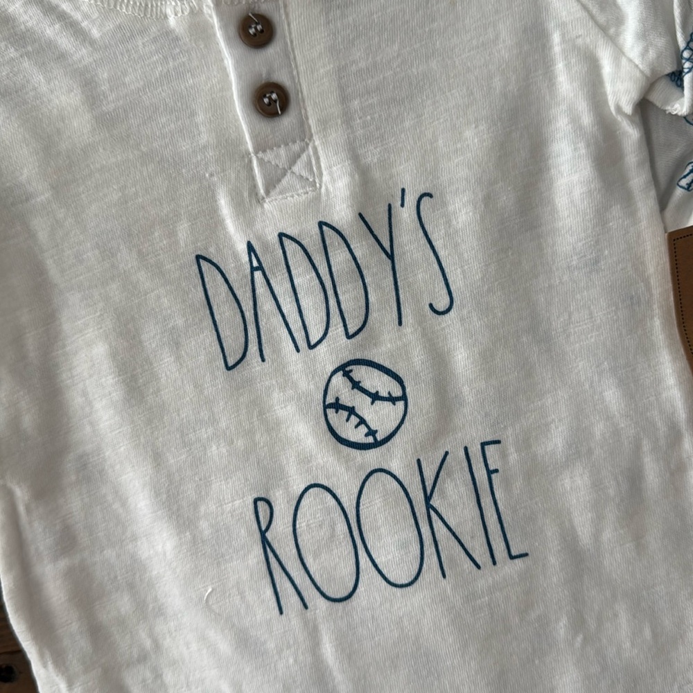 NET Rae Dunn Baby Boy 3-6 Months "Daddy's Rookie" Baseball Rompers - Picture 3 of 9